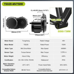 Tongsheng TSDZ8 48V 750W keskivetomoottori sähköpyörämuunnossarja EKD01-mittarilla 44T eturatas