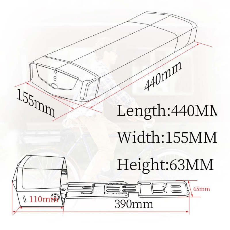 UNITPACKPOWER R006 36V 13Ah takatelineakku 2600mAh akkusolulla 20A suojalevy 2A laturi
