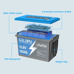 GELEIPU 12.8V 100Ah LiFePO4 akku 1280Wh sisäänrakennettu 100A BMS kevyt