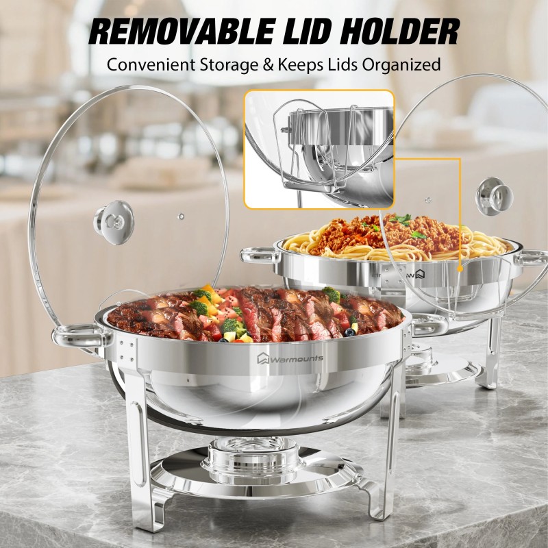 Warmounts 4 kpl 5 litran pyöreät buffet-tarjoiluastiat lasikansilla ja pidikkeellä