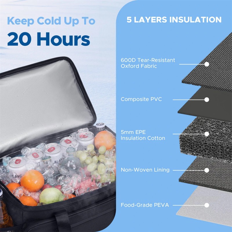 WARMOUNTS pehmeä eristetty kylmälaukku 48 tölkkiä kaksiosainen vuototiivis kansi