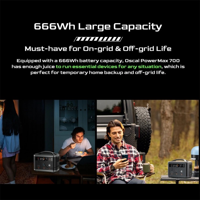 Blackview OSCAL PowerMax 666Wh kannettava varavirtalähde 700W LiFePO4 langaton lataus led-taskulamppu yli 800 sykliä