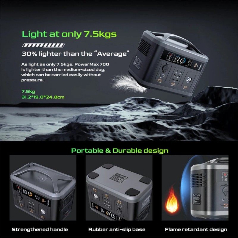 Blackview OSCAL PowerMax 666Wh kannettava varavirtalähde 700W LiFePO4 langaton lataus led-taskulamppu yli 800 sykliä