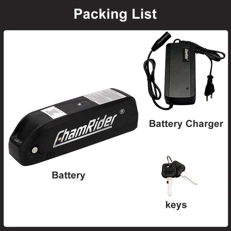 Chamrider Hailong 1-2 36V 25Ah 900Wh putkiakku sähköpyörään 21700-kennoilla IP65 vedenkestävä 4A-laturi