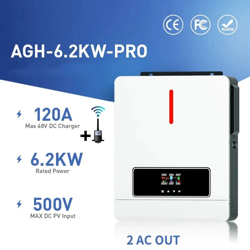 DAXTROMN AGH-6.2KW-PRO/AGH-4.2KW-PRO aurinkohybridisinvertteri 6200W/4200W 48VDC–230VAC 120A MPPT puhdas siniaalto wifi