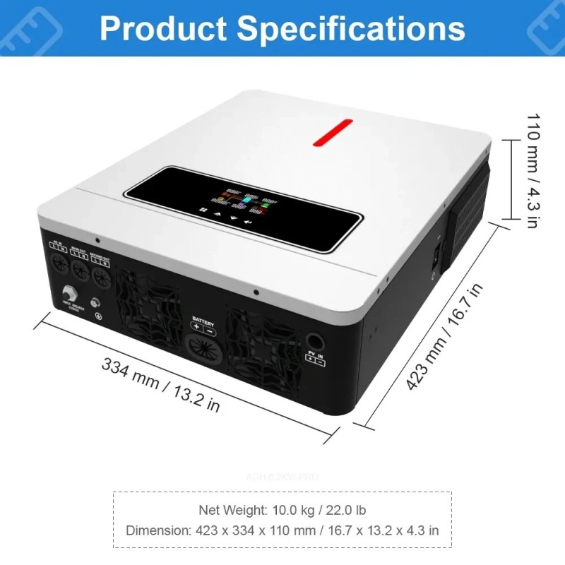 DAXTROMN AGH-6.2KW-PRO/AGH-4.2KW-PRO aurinkohybridisinvertteri 6200W/4200W 48VDC–230VAC 120A MPPT puhdas siniaalto wifi