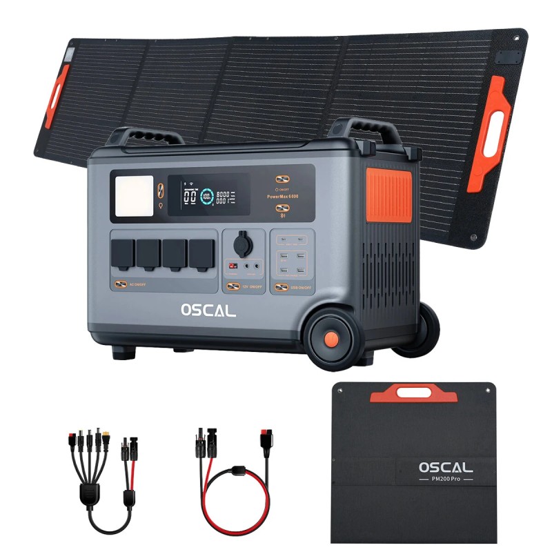 Blackview OSCAL PowerMax 6000 kannettava virtalähde 3600Wh BP3600 lisäakulla ja PM400 PRO 400W aurinkopaneelilla