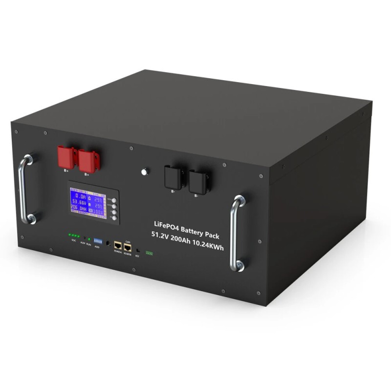 LiFePO4 48V 200Ah kaappiakku 10240Wh 6000 sykliä 16S BMS RS485 CAN tietokoneohjaus verkkokäyttöön ja varastointiin