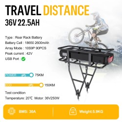 BAFANG 36V 22,5Ah 810Wh takatelineen sähköpyörän akku 30A suojapiirillä