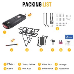 BAFANG 36V 22,5Ah 810Wh takatelineen sähköpyörän akku 30A suojapiirillä