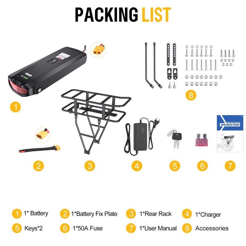 BAFANG 36V 22,5Ah 810Wh takatelineen sähköpyörän akku 30A suojapiirillä
