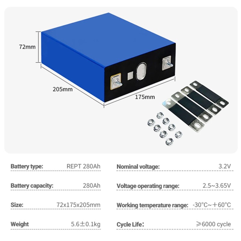 Blackcell 4 kpl 3,2V 280Ah akkupaketti litiumrautafosfaatti aurinkokäyttöön golfkärryihin ja verkosta riippumattomaan käyttöön