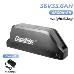 ChamRider Polly C 36V 33.6Ah sähköpyöräakku alaputkeen LG 21700 4800mAh 30A BMS IP65 4A-laturi