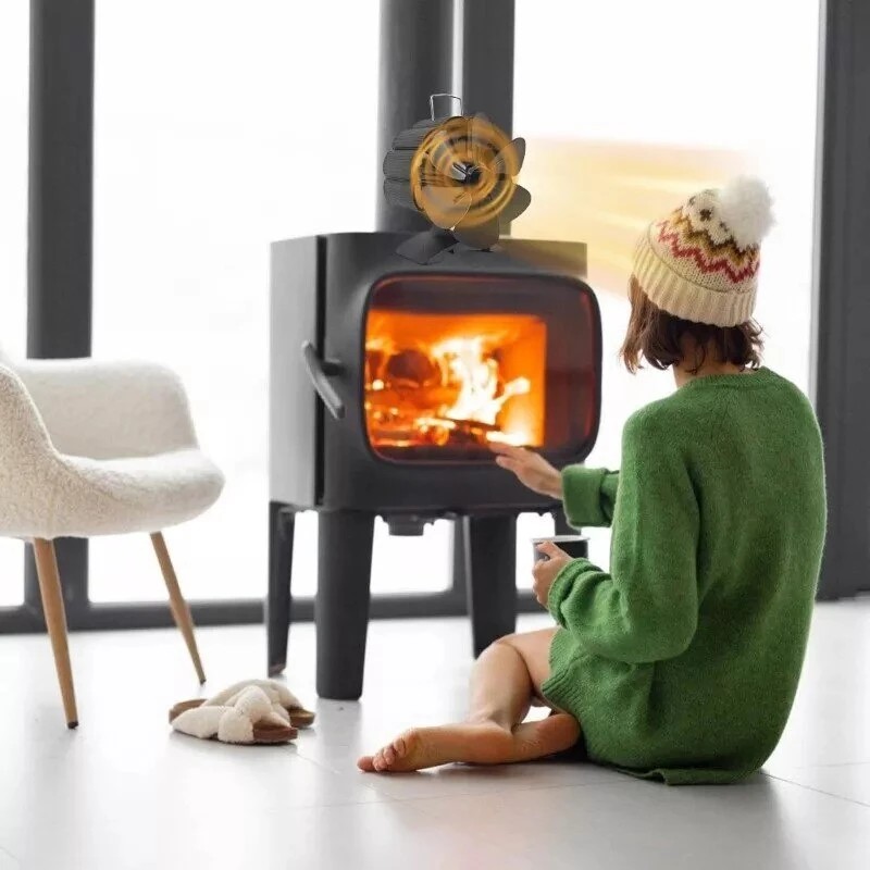 Lämpöä hyödyntävä takkatuuletin neljällä viidellä tai kuudella lavalla ilman sähköä