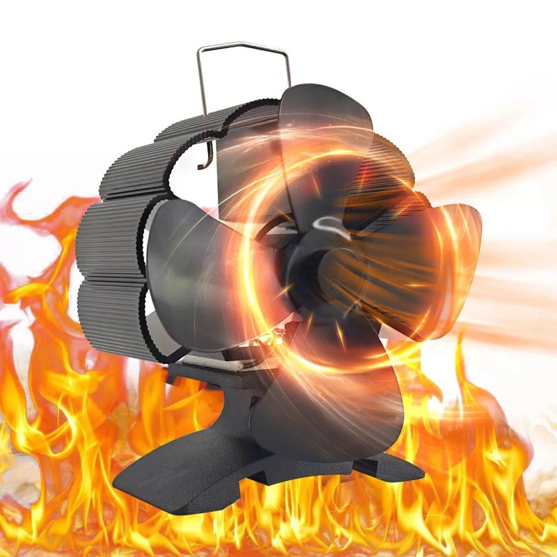 Lämpöä hyödyntävä takkatuuletin neljällä viidellä tai kuudella lavalla ilman sähköä