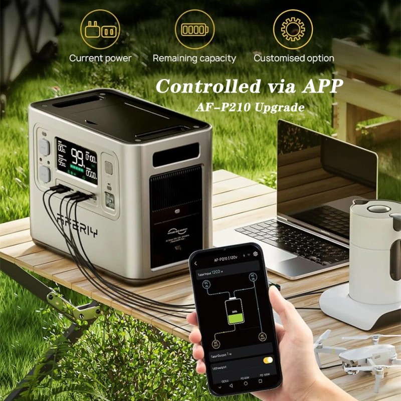 Aferiy P210 kannettava 2400W voimalaitos 2048Wh LiFePO4-akku 200/400W aurinkopaneelilla