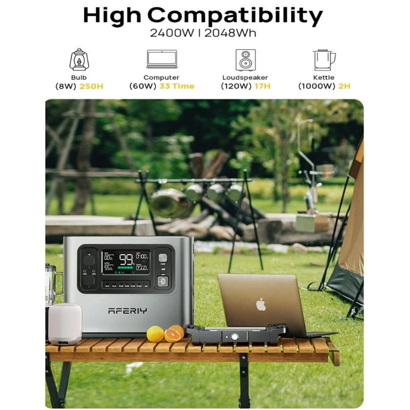 Aferiy P210 kannettava 2400W voimalaitos 2048Wh LiFePO4-akku 200/400W aurinkopaneelilla
