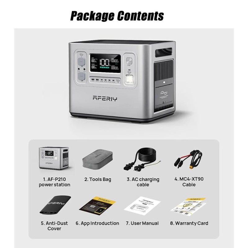 Aferiy P210 kannettava 2400W voimalaitos 2048Wh LiFePO4-akku 200/400W aurinkopaneelilla