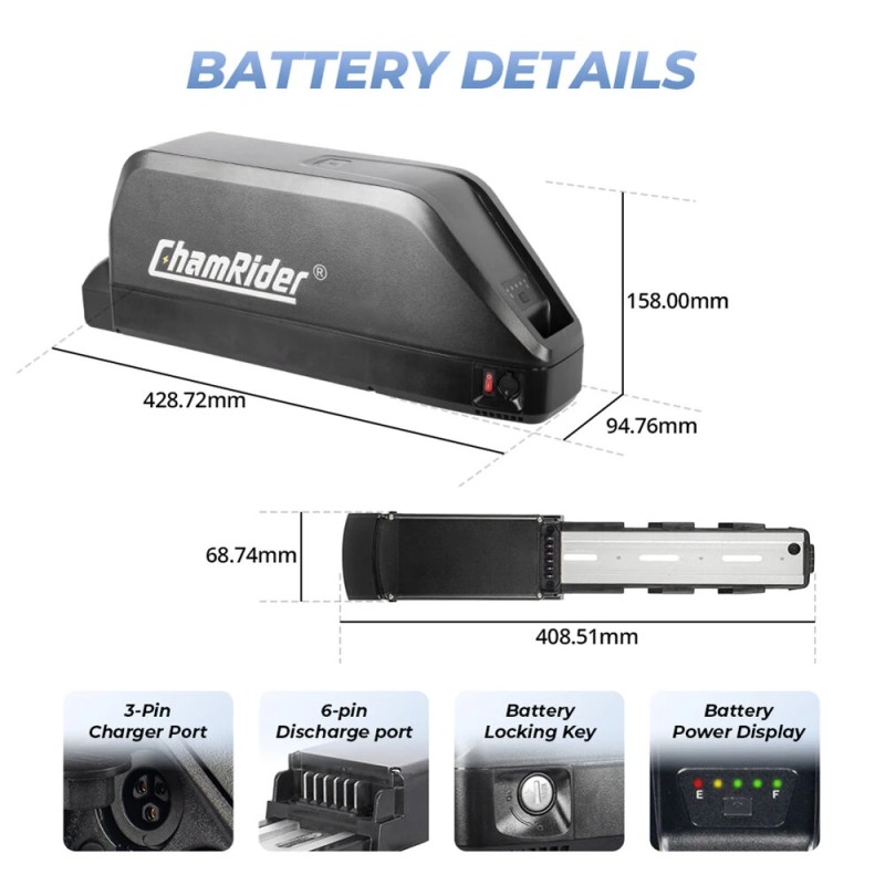 ChamRider Polly C 52V 24Ah alaputkiakku LG-kennoilla 1248Wh vesitiivis