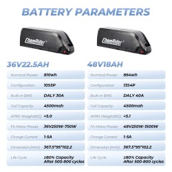 ChamRider Hailong B 36V 22.5Ah alaputkeen asennettava sähköpyörän akku 810Wh 30A akkuhallinta vesitiivis