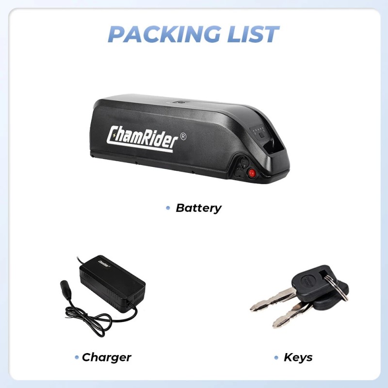 ChamRider Hailong A 48V 13,5Ah 648Wh 21700-kennoilla sähköpyörän runkoakku 30A BMS IP65 vedenkestävä 4A-laturi
