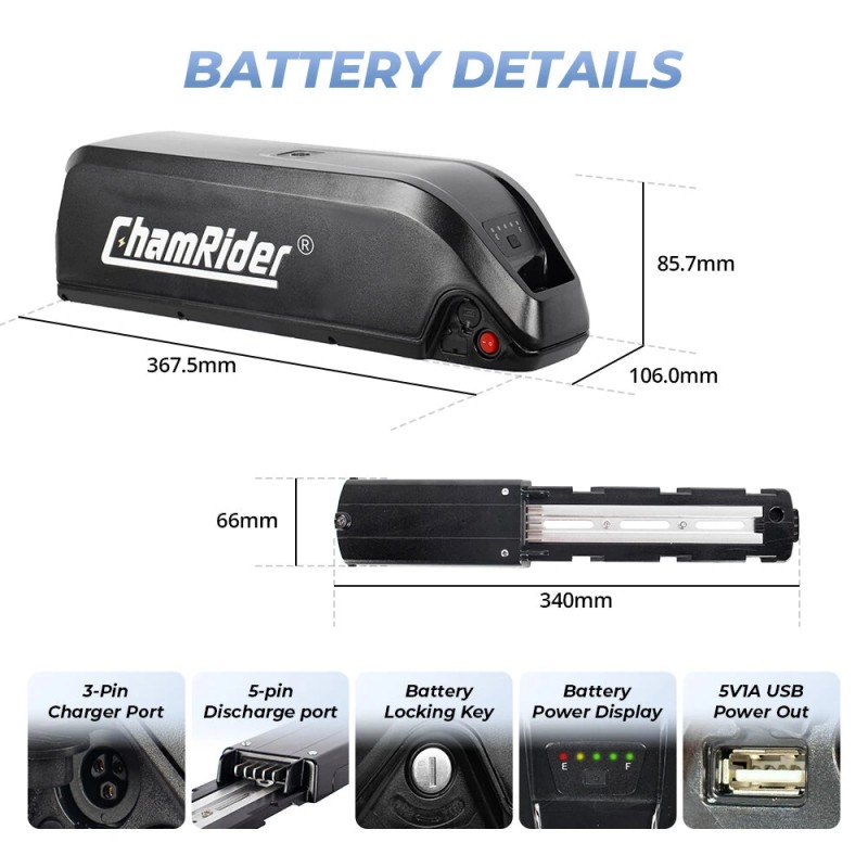 ChamRider Hailong A 36V 18Ah 648Wh alaputken akku 30A suojapiiri IP65 vesitiivis