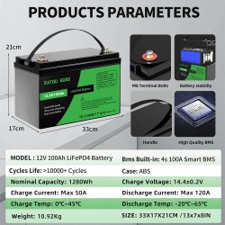 DATOUBOSS LiFePO4-akku 12,8V 100/200/300Ah sisäänrakennettu älykäs BMS yli 10000 sykliä