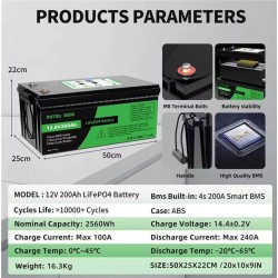 DATOUBOSS LiFePO4-akku 12,8V 100/200/300Ah sisäänrakennettu älykäs BMS yli 10000 sykliä