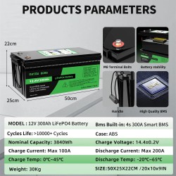 DATOUBOSS LiFePO4-akku 12,8V 100/200/300Ah sisäänrakennettu älykäs BMS yli 10000 sykliä