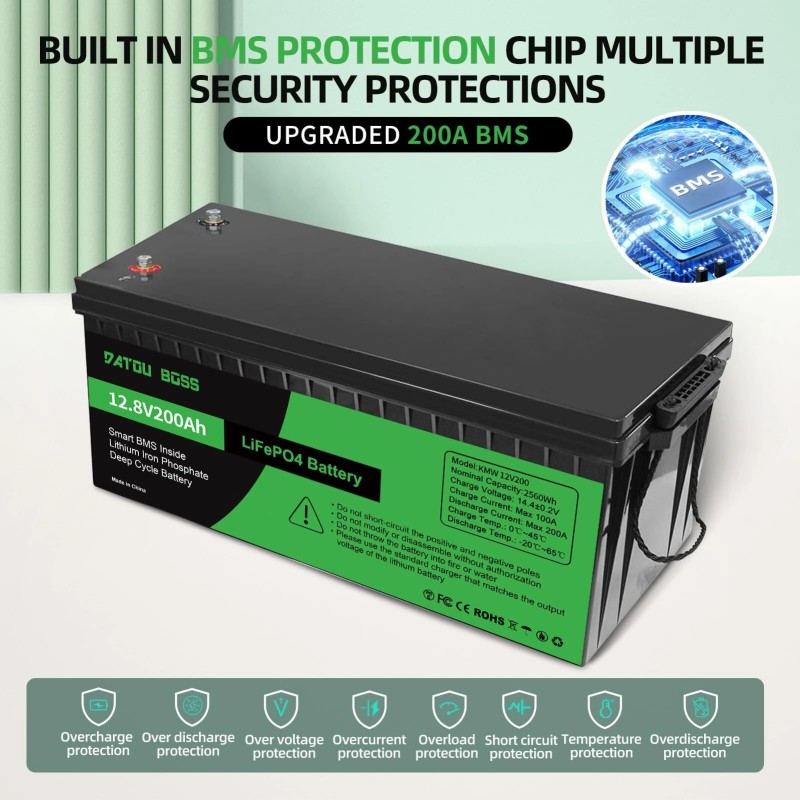 DATOUBOSS LiFePO4-akku 12,8V 100/200/300Ah sisäänrakennettu älykäs BMS yli 10000 sykliä