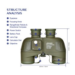 AOMEKIE AO3097 10x50 merikiikarit vesitiivis IPX7 etäisyysmittari ja kompassi