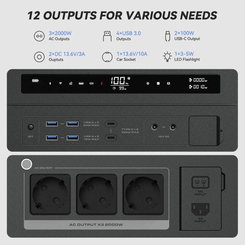 FlashFish S25 kannettava 1997Wh LiFePO4-virtalähde 2000W jatkuva 4000W huippu 230V aurinkogeneraattori EU-pistoke
