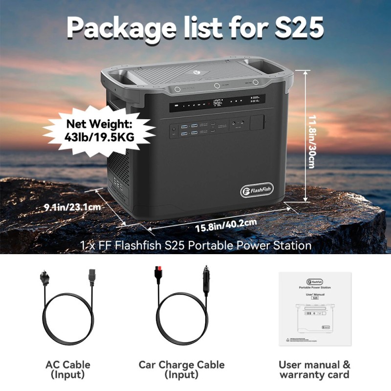 FlashFish S25 kannettava 1997Wh LiFePO4-virtalähde 2000W jatkuva 4000W huippu 230V aurinkogeneraattori EU-pistoke