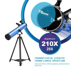 AOMEKIE heijastava kaukoputki 76mm 700mm 210x bluetooth-ohjain jalusta puhelinsovitin kuusuodatin A02018