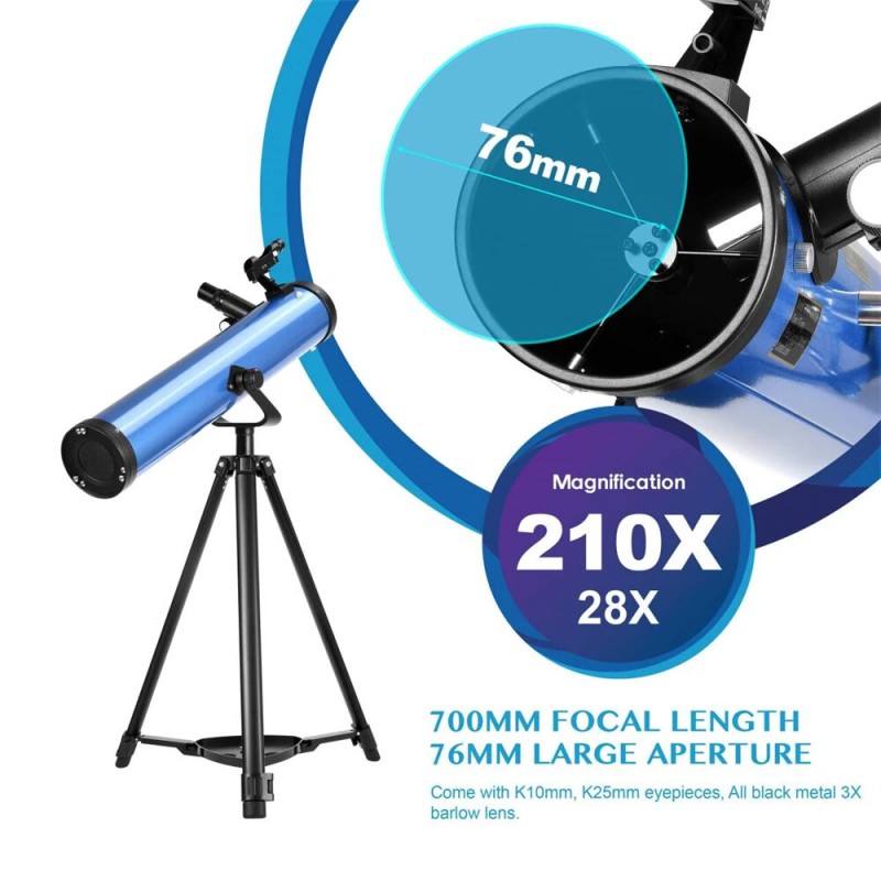 AOMEKIE heijastava kaukoputki 76mm 700mm 210x bluetooth-ohjain jalusta puhelinsovitin kuusuodatin A02018