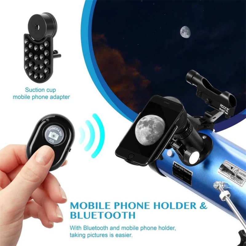 AOMEKIE heijastava kaukoputki 76mm 700mm 210x bluetooth-ohjain jalusta puhelinsovitin kuusuodatin A02018