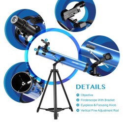 AOMEKIE heijastava kaukoputki 76mm 700mm 210x bluetooth-ohjain jalusta puhelinsovitin kuusuodatin A02018