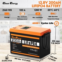 Cloudenergy DPCL12-200 12,8V 200Ah LiFePO4 akku 2560Wh varavirtalähde veneisiin ja matkailuautoihin