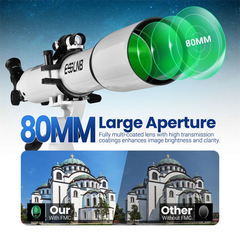 ESSLB ES2025 80 mm aukko 700 mm kaukoputki aloittelijoille aikuisille puhelinteline sovellus langaton kaukosäädin etsin