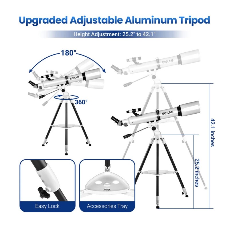 ESSLB ES2025 80 mm aukko 700 mm kaukoputki aloittelijoille aikuisille puhelinteline sovellus langaton kaukosäädin etsin