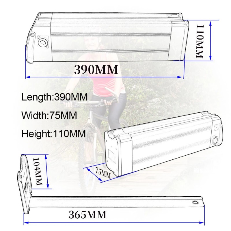 UNITPACKPOWER S004-2 36V 17,5Ah sähköpyörän akku 630W 20A BMS LG3500-kennolla, sopii 100–550W moottoreille