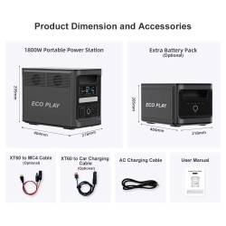 ECOPLAY N078 kannettava 1800W akkupankki 1536Wh laajennettava varavirtalähde puhdas siniaalto