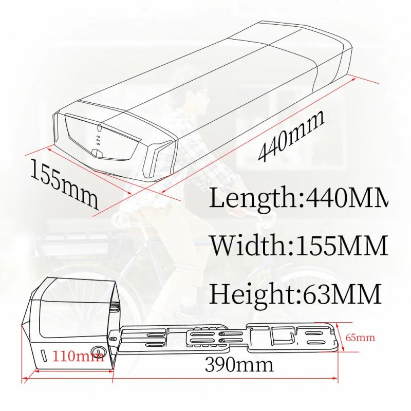 UNITPACKPOWER R006 36V 17,5Ah takatelineakku 20A BMS IP65 alumiinikotelo LED-valo lukolla