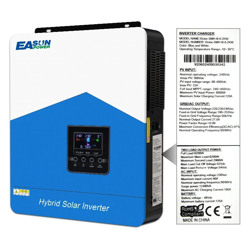 Easun Power 6,2 kW ja 4,2 kW aurinkohybridiinvertteri 220V 120A MPPT WIFI-GPRS puhdas siniaalto