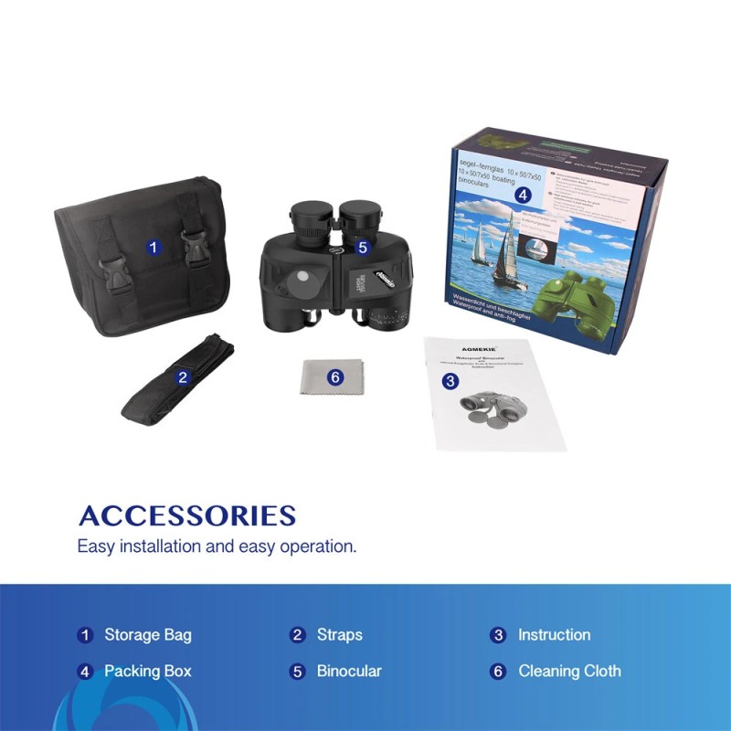 AOMEKIE merikiikarit 7x50 vedenpitävät IPX7 valaistu etäisyysmittari kompassilla AO3002