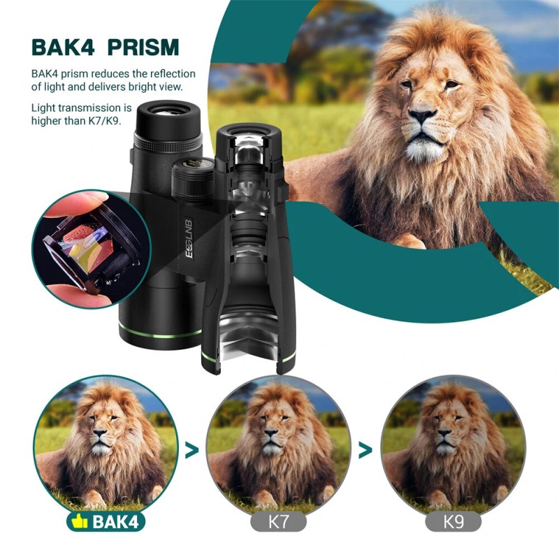 ESSLNB ES3074 12x50 vedenpitävät kiikarit vihreäfilmi 22mm okulaari puhelinsovitin kompaktit