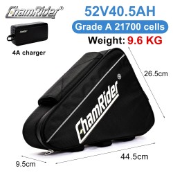 ChamRider 52V 40,5Ah 2106Wh sähköpyörään kolmionmuotoinen akku IP65-luokiteltu 50A:n akunsuojapiiri 4A-laturi