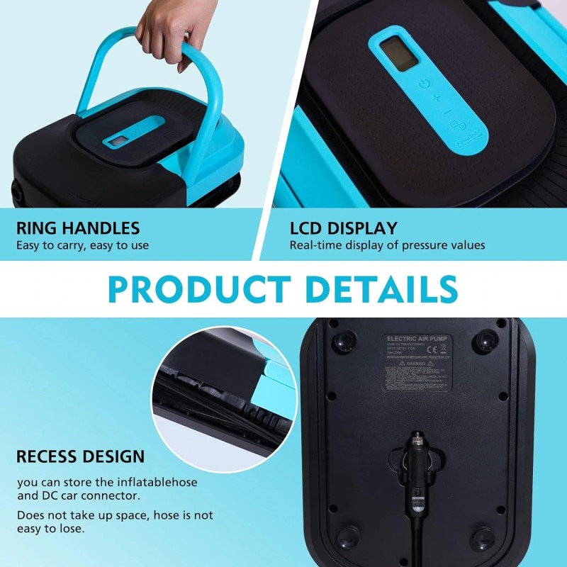 FUNWATER sähköinen korkeapainepumppu SUP-laudalle 12V autoliittimellä älykkäällä automaattikatkaisulla ACC1420004