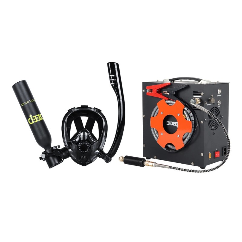 DIDEEP 0,5-litrainen kokokasvoinen snorkkelisetti pienellä sukelluspullolla ja täyttöpumpulla