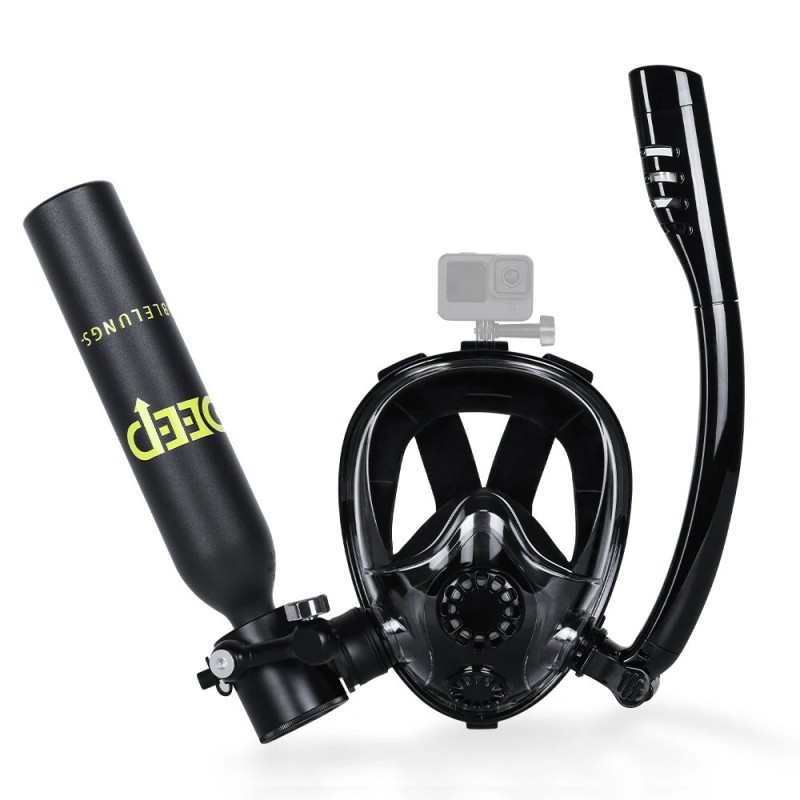 DIDEEP 0,5-litrainen kokokasvoinen snorkkelisetti pienellä sukelluspullolla ja täyttöpumpulla